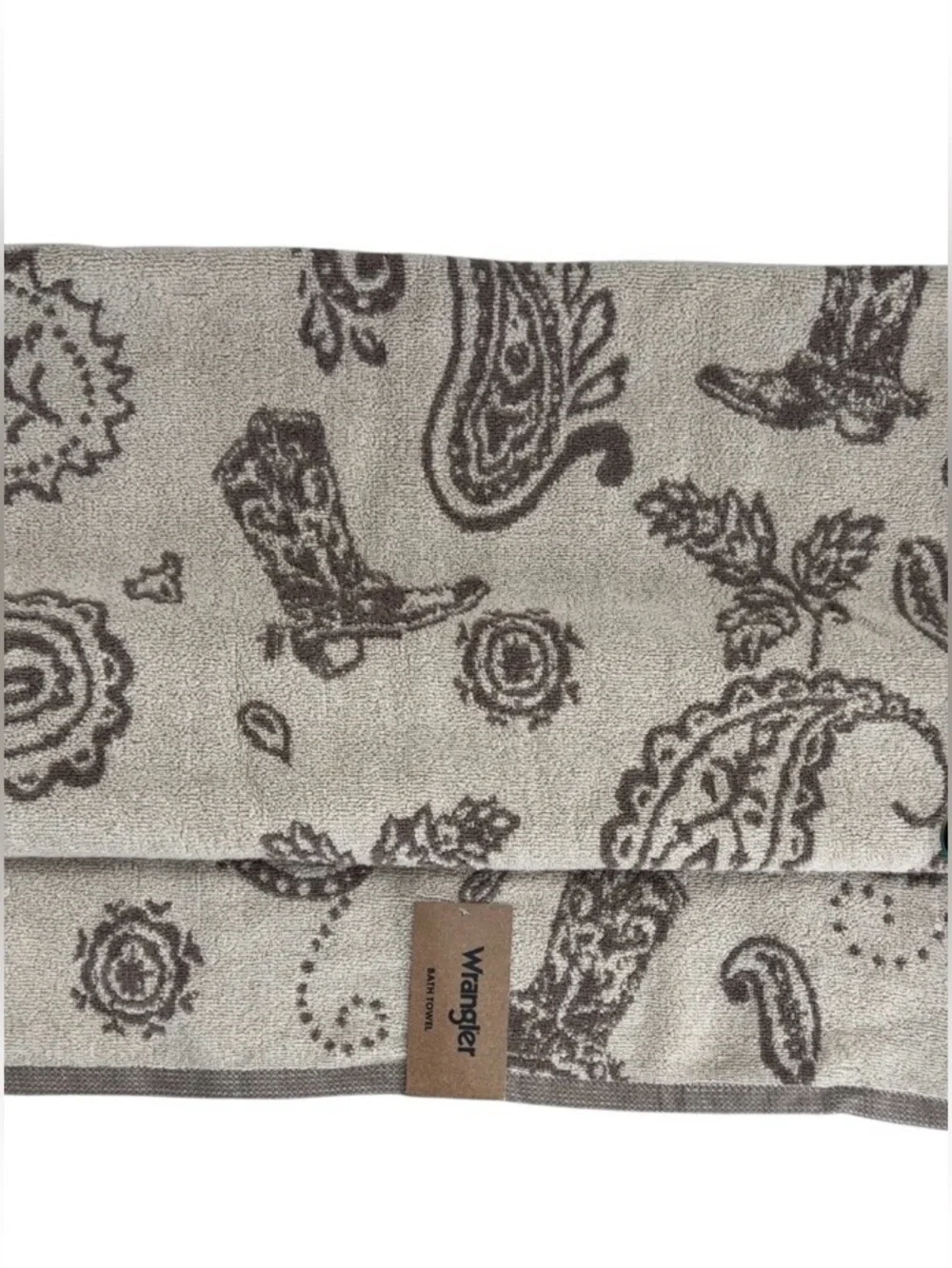 Wrangler 4 Pc Towel Set 🤎 2 Bath & 2 Fingertip Cowboy Boot Paisley Beige NWT